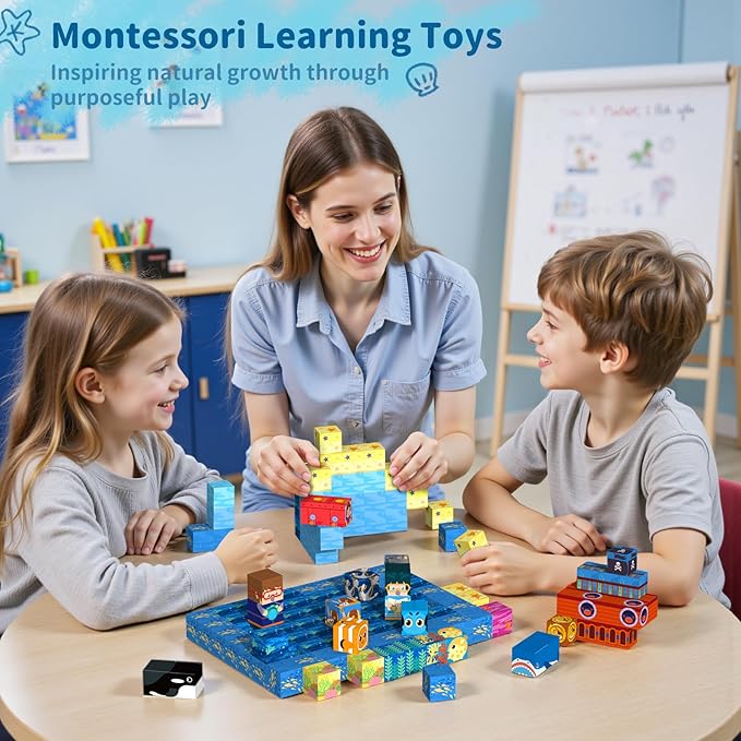 Magnetic Building Blocks for Kids - 154Pcs Magnetic Cubes STEM Montessori Sensory Toys Set Creative Gift for Boys Girls Ages 3 4 5 6 7 8 9 10+