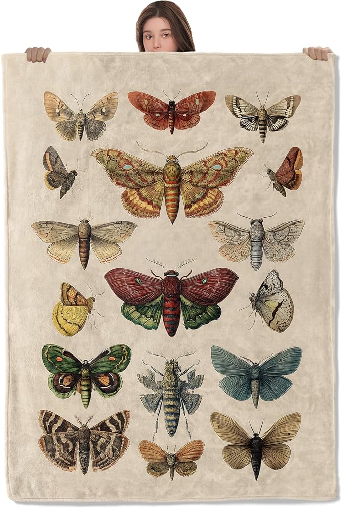 Vintage Butterfly and Moth Blanket,Retro Insect Illustration Fleece Blankets,Soft Warm Decorative Throw for Couch,Bedroom,Travel,Camping,Practical Throws Gifts for Kids Adults,40X50 Inch