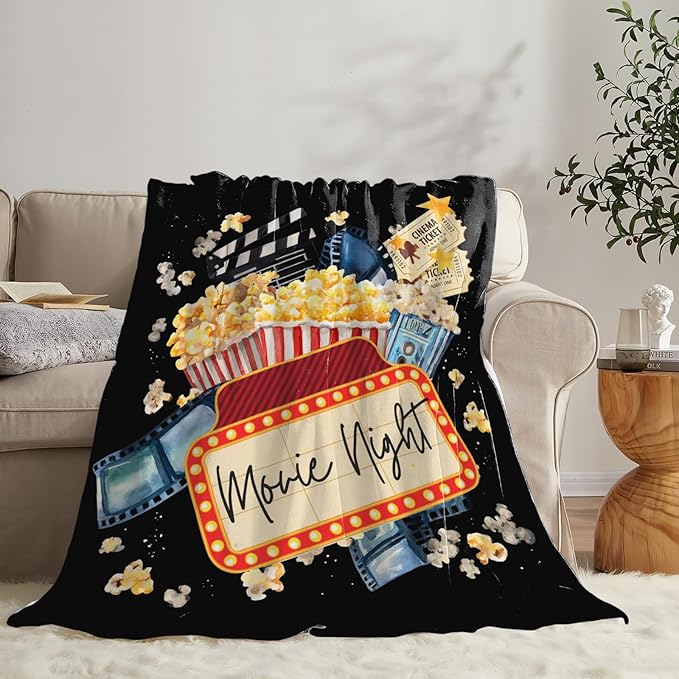 Movie Blanket Popcorn Gifts for Girls Boys Movie Theater Throw Blankets Cozy Plush Fleece Decor Flannel Fuzzy for Women Men 80"X60"