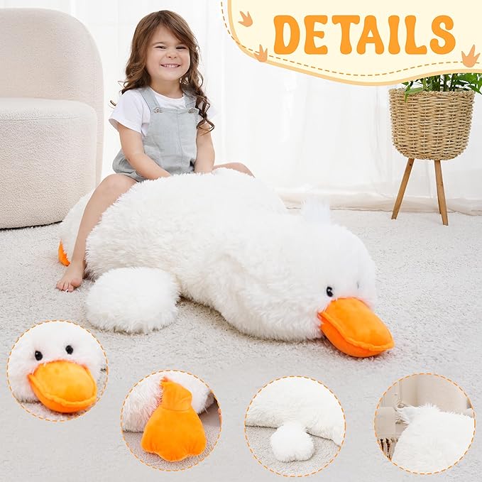 43" Giant White Duck Stuffed Animals, Large Stuffed Duck Plush Toys, Big Plush Stuffed Animal, Soft Jumbo Stuffed Animals Gifts for Kids Adults on Birthday Children's Day Christmas