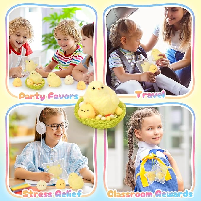 Squishy Fidget Toys, 6Pcs Squeeze Soft Cute Stuff Chicken Sensory Toys for Kids Stress Relief Gifts, Birthday Party Favors Desk Classroom Decor Goodie Bags Stocking Stuffers