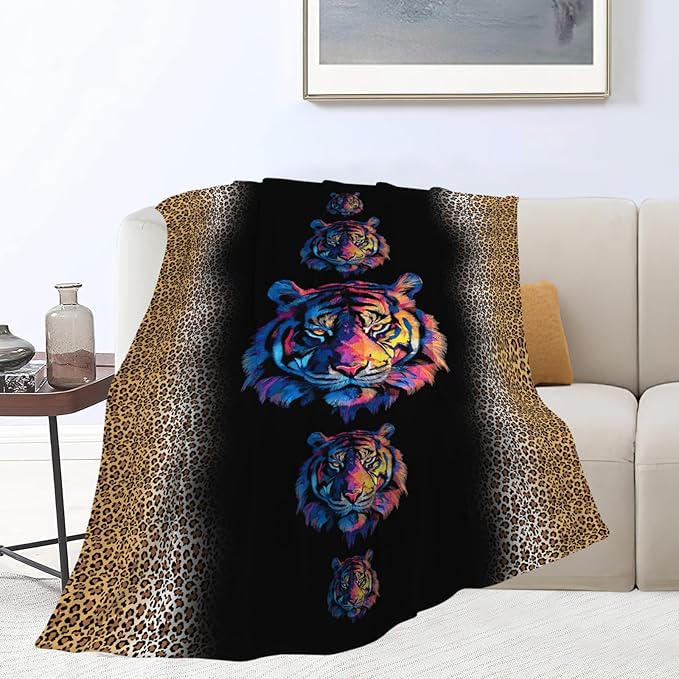Tiger Throw Blanket Tiger Stuff Gifts for Kids Girls Boys Adults Women Men Soft Cozy Warm Plush Fluffy Fuzzy Fleece Blanket Decor 50''X60''