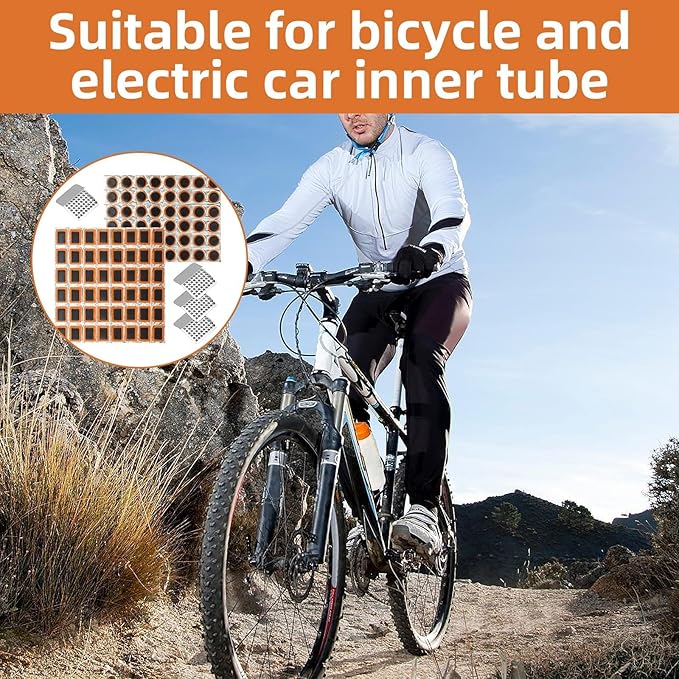 100PCS Bicycle Tube Patch Kit - 96PCS Inner Bike Tire Repair Patches and 4 Metal Tire Rubbing Files, Flat Tire Repair Kit for Lightweight Bike, Scooter, Motorcycle, CyclingTire Tube Patchs