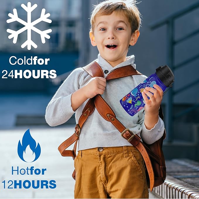 GOPPUS Kids Water Bottle (Straw Lid) - 18 Oz Stainless Steel Travel Bottle, Double Wall Vacuum Leak Proof Kids Cup for School Boys Girls,Under the Sea