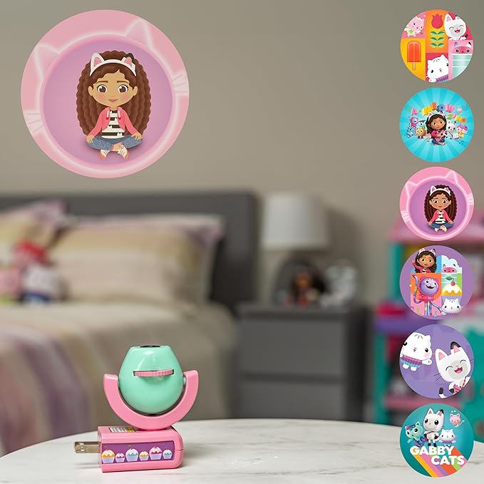Projectables Gabby's Dollhouse LED Kids Night Light, Projector, Plug-in, Dusk-to-Dawn Sensor, for Bedroom, Bathroom, Playroom, Toyroom, 80079