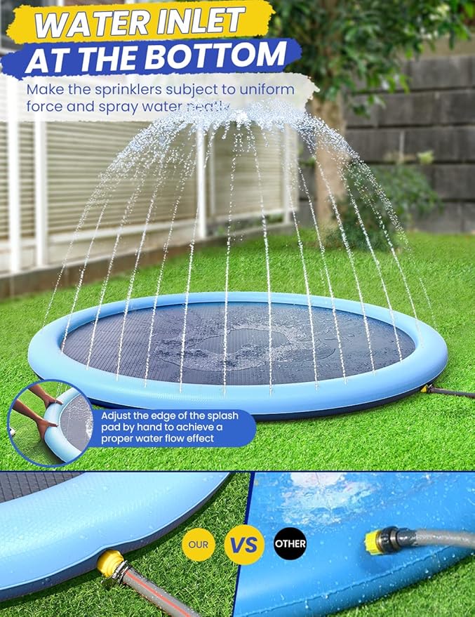 107 Inch Extra Large Dog Splash Pad, XXXL Non-Slip Splash Pads for Pet Dogs Kiddie Baby, Easy to Use/Clean