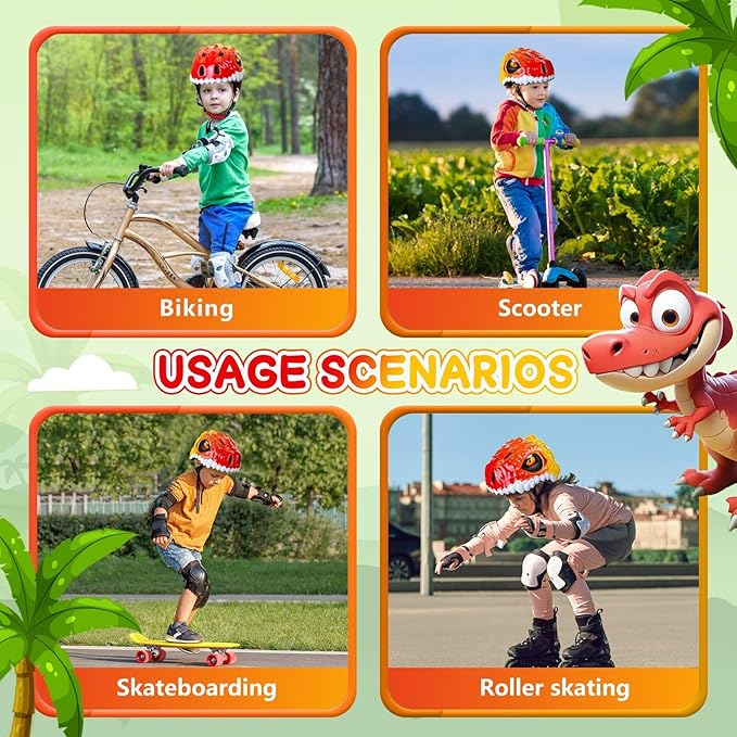 Toddler/Kids Bike Helmet Set for Boys Girls 3D Adjustable Kids Helmet Protective Gear Set Knee Elbow Wrist Pads and Multi-Sports Skateboard Scooter Cycling Roller Balance Bike
