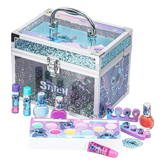 Stitch Train Case Beauty Set, Kids Makeup Kit for Girls, Real Washable Makeup Set, Play Makeup, Party Favor, Birthday, Ages 3 4 5 6 7 8 9 10 11 12 by Townley Girl
