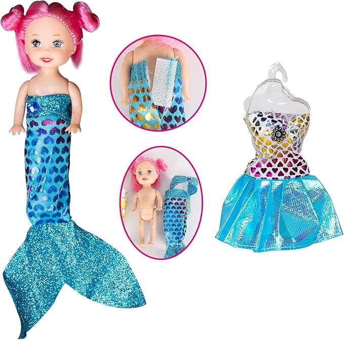 Princess Doll with Little Mermaid & Pink Dolphin Playset, Blonde Hair Dolls Toys with Accessories, Gift for 3 to 7 Year Old Girls