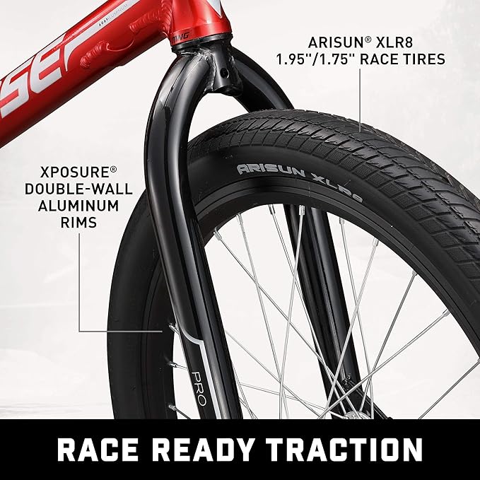 Mongoose Title Pro or Elite BMX Race Bike with 20 or 24-Inch Wheels in Red, Orange, or Black, Beginner or Returning Riders, Featuring Lightweight Tectonic T1 Aluminum Frame and Internal Cable Routing