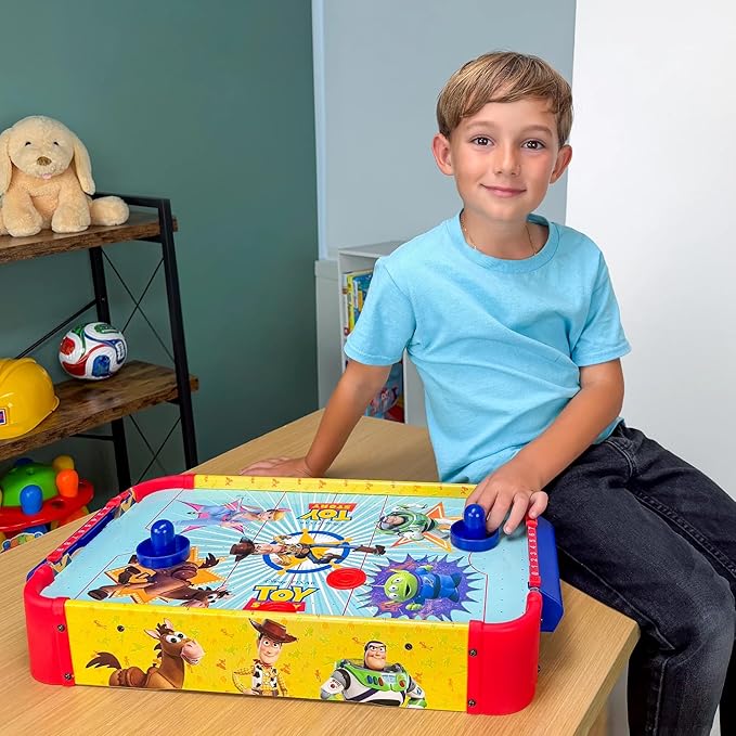 World Tech Toys Toy Story Air Hockey Table for Kids - Buzz & Woody Tabletop Game with Puck, Pushers & Air Flow System - Disney Pixar Licensed - Kids 4+