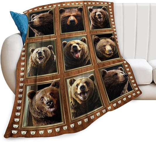 Bear Blanket Fleece Soft Warm Plush Cute Brown Bear Throw Blanket Lightweight Plush Fuzzy Cozy Wild Animal Blankets Gift for Boys Girls Kids Adult Suitable for Couch Sofa Bed 80"X60"