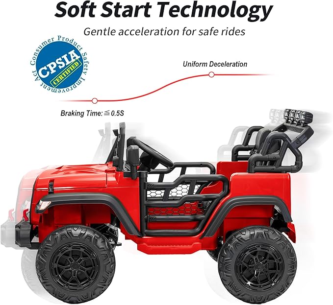 2 Seater Ride on Car Toy, 12V Electric Car for Kids 4-8 with Remote Control, Capacity 110 lb, LED Light - Red