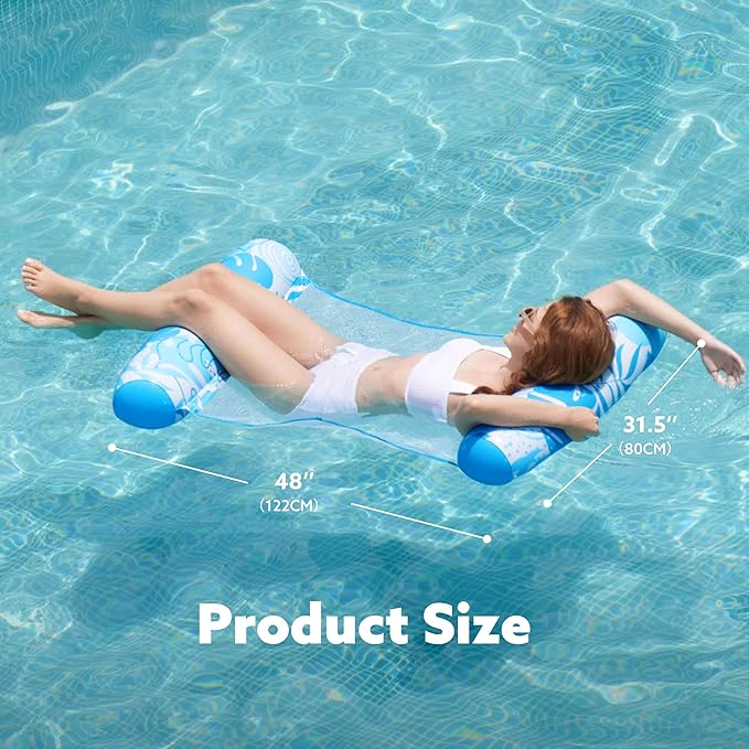 SLOOSH 2 Packs Hammock Pool Floats Adults, 4-in-1 Multi-Purpose Inflatable Pool Floats PVC Water Hammock Lounge Floaties