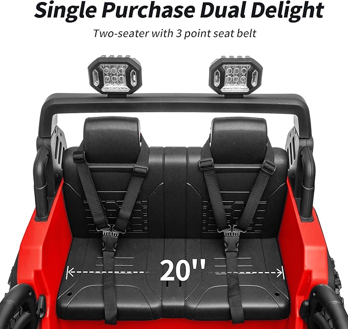 2 Seater Ride on Car Toy, 12V Electric Car for Kids 4-8 with Remote Control, Capacity 150 lb, LED Light - Red