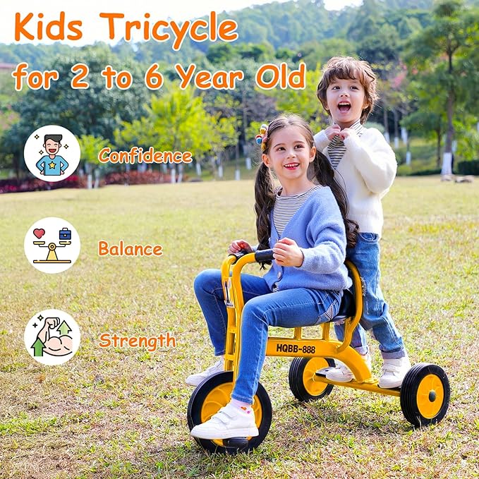 Kids Tricycle for Age 2-6, Big Wheel Kids Trike Bike, Preschool Daycare Outdoor Tricycle with Airless Rubber Tires and Non-Slip Pedals, Gift for Boys and Girls