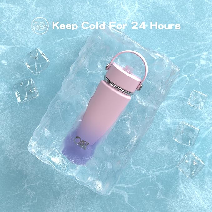 OISIZ 18oz Kids Water Bottle with Straw Lid, Vacuum Insulated Water Bottle 316 Stainless Steel Bottles for Kids for School, Leakproof Water cups, BPA Free and Keep Cold for 24 Hours,Easy to Clean