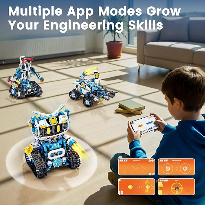 5 in 1 RC Robot Building Kit, APP & Remote Control Robotics Kit, Science Project Kit & STEM Toys for Ages 8-13, Gifts for 8 Year Old Boys Girls