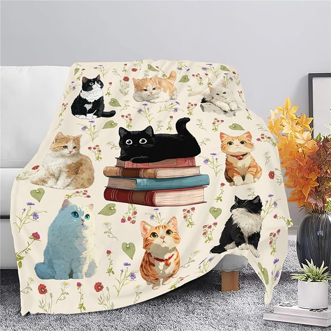 Cat Throw Blanket Black Cat Stuff Gifts for Kids Girls Boys Adults Women Men Soft Cozy Warm Plush Fluffy Fuzzy Fleece Blanket Decor 60''X80''