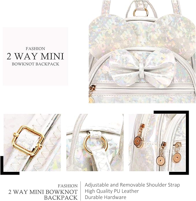 KL928 Girls Mini Backpack Bowknot Polka Dot Cute Small Daypacks Convertible Shoulder Bag Purse for Women