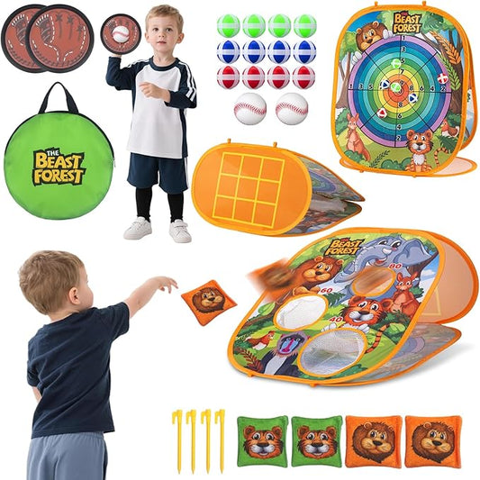 Bean Bag Toss Game Sets for Kids, Toss and Catch Ball Set for Kids Outdoor Baseball Toys for Toddlers Carnival Games for 3 4 5 6 7 Years Old Boys and Grils Backyard Outdoor Toy