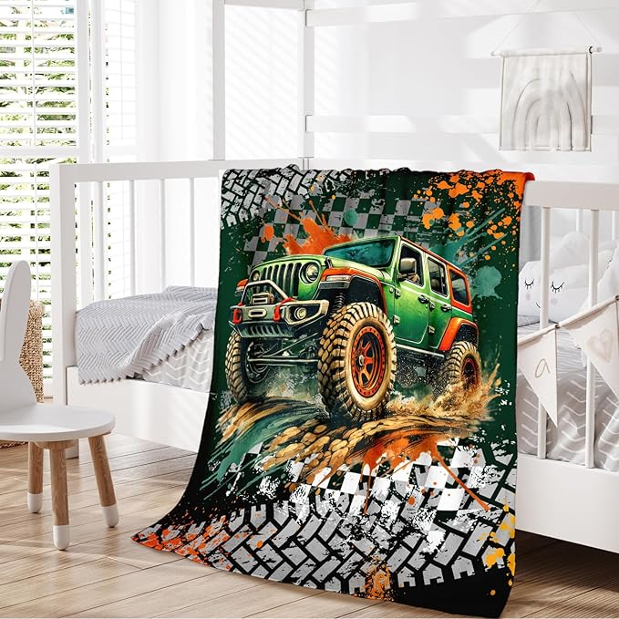 Off-Road Vehicles Blanket for Kids Boys Blankets Gift for Son Grandson, Cool Cozy Soft 50 x 40 Inches Cars Flannel Throws for Bed Travel Sofa Living Room