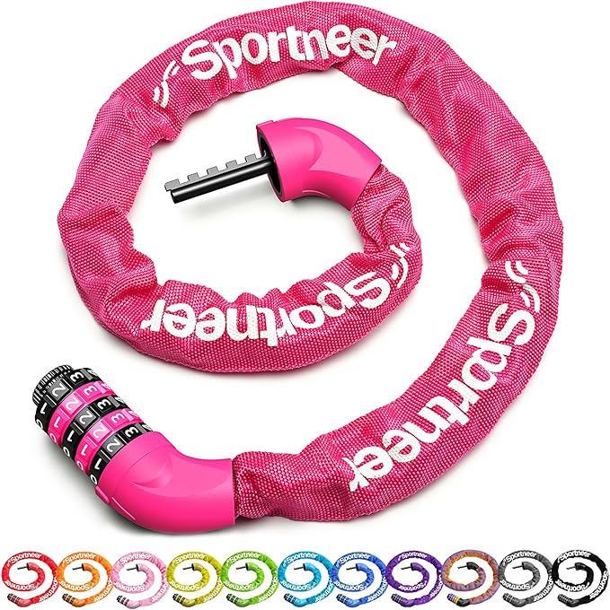 Sportneer Bike Lock: 5 Digit Combination High Security Anti Theft Bike Chain Lock - 3.2/3.6/4ft Heavy Duty Keyless Bicycle Lock for Bike, Motorcycle, Scooter, Door & Gate - 4/6mm Thick, Easy to Use