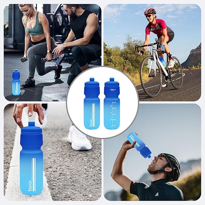 24oz Bike Water Bottle, Squeeze Water Bottle Leakproof BPA Free with Capacity Scale w/Pull Top Lid, Reusable, for Bicycle, Gym,Camping, Hiking 2 Pack