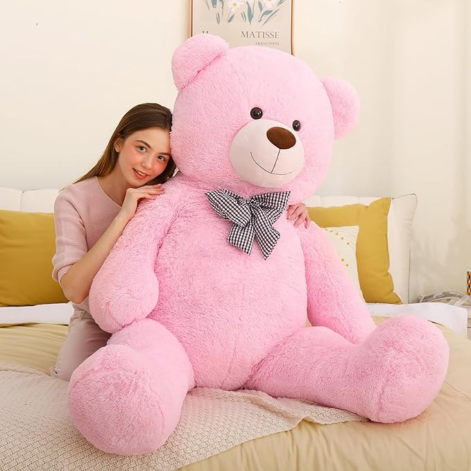 MaoGoLan Giant Pink Teddy Bear Stuffed Animal 5 Feet,Soft Cuddly Smiling Face Big Teddy Bear Plush Gift for Boyfriend Girlfriend