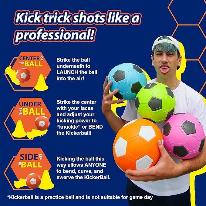 Kickerball - Curve and Swerve Soccer Ball/Football Toy - Kick Like The Pros, Great Gift for Boys and Girls - Perfect for Outdoor & Indoor Match or Game