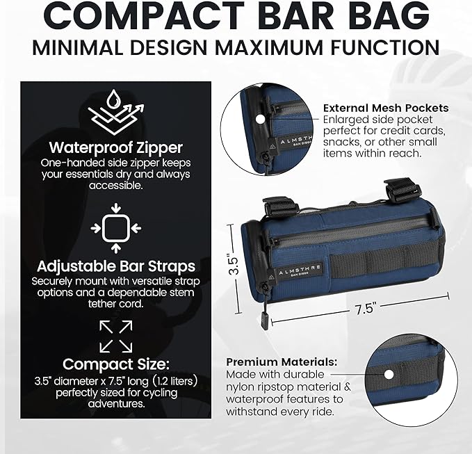 Compact Bar Bag – Cosmic Blue | Hard-Shell Bike Handlebar Bag with Waterproof Zipper & Adjustable Straps | Lightweight Bicycle Handlebar Bag, Compatible with Road, Gravel & MTB Bikes