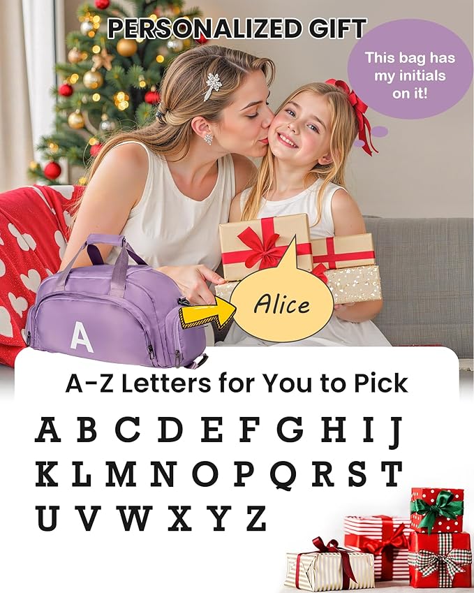 10 Year Old Girl Birthday Gifts, Initial Gym Bags with Shoe Compartment, Dance Bag for Girls, Monogram Kid Overnight Bags, Travel Duffle Tote-Perfect for Ballet Sport Gymnastics (Letter G)