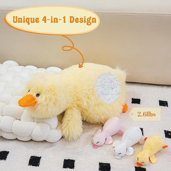 4Pcs Fluffy Duck Plush Toys, 20" Mommy Duck Stuffed Animal with 3 Ducklings Inside, 2.6lbs Weighted Stuffed Animal with babies Inside, Soft Farm Animal Plush for Kid on Birthday Children's Day