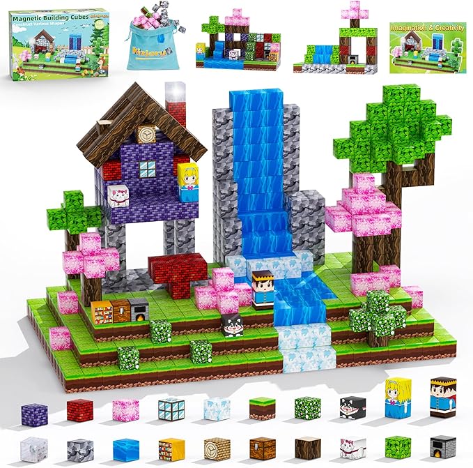 Magnetic Blocks, 108PCS Magnetic Building Blocks for Kids, STEM Build Magnets Forest World Set for Toddler Birthday Xmas Gifts, Montessori Sensory Toys for Boys Girls Aged 3-12, 1" Magnet Cubes