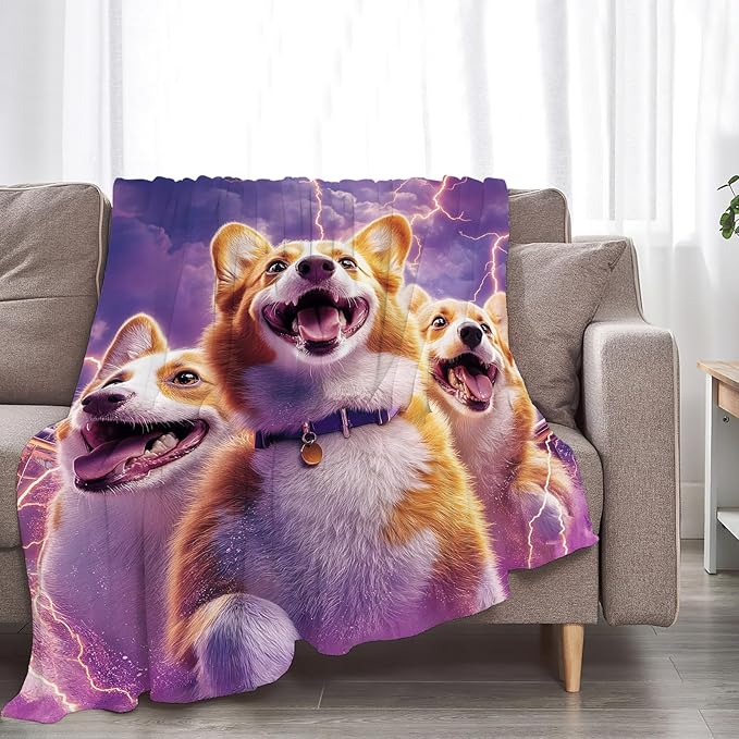 Corgi Dog Blanket Fleece Soft Warm Plush Cute Dog Throw Blanket Lightweight Plush Fuzzy Cozy Blankets for Lover Kids Adult Suitable for Couch Sofa Bed 50"X40"