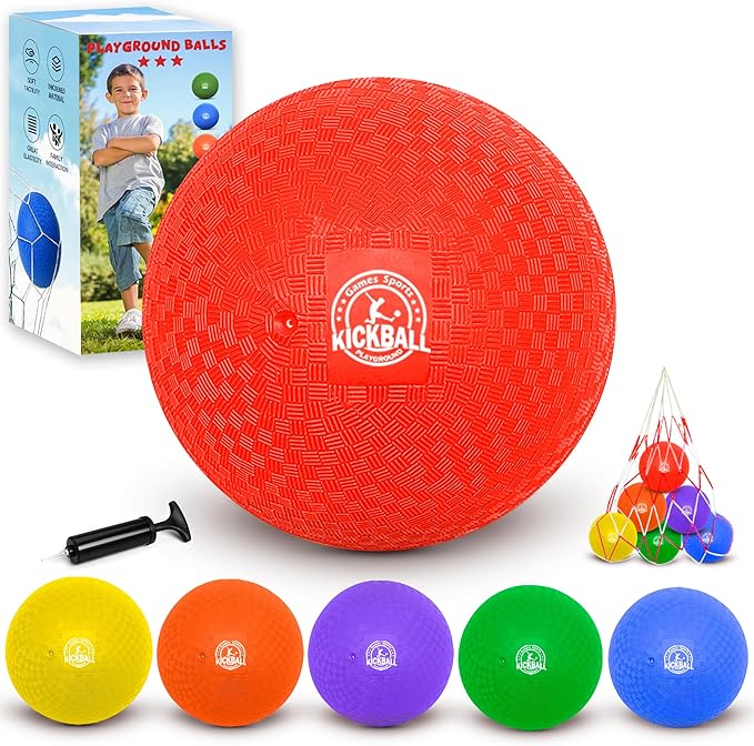 8.5 Inch Kickball Set, Dodgeballs 6 Pack,12 Pack,Playground Balls for Kids&Adults, Bouncy Balls Includes Pump and Storage Bag, Handball for Outdoor & Indoor Games, Boys and Girls Gift with Gift Box
