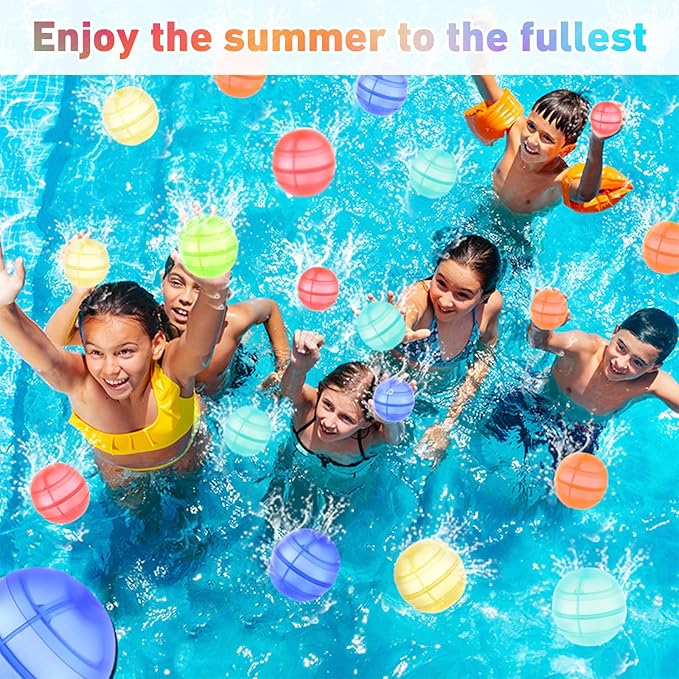 Reusable Water Balloons for Kids, 24PCS Refillable Latex-Free Silicone Water Bomb with Mesh Bag, Summer Toys Beach toys Swimming Pool Party Supplies Bath Toy Outdoor Idea Gift for Kids