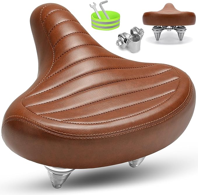 Wide Bike Seat for Men Women Comfort, Large Soft Padded Bicycle Seat Cushion, Oversized Comfortable Replacement Saddle for City & Mountain Bicycle, Beach Cruiser, Ebike, Scooter, Stationary Bike