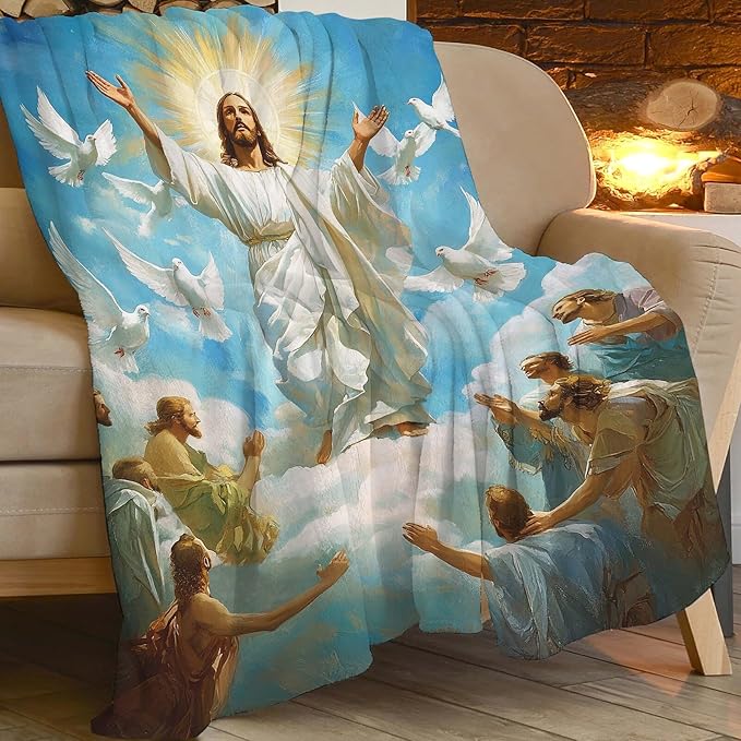 Jesus Blanket Christian Faith Religious Bible Verse Inspirational Scripture Throw Catholic Spiritual Gifts for Adults Women Men Kids Girls Boys Plush Fuzzy Fleece Blanket Decor 40''X50''