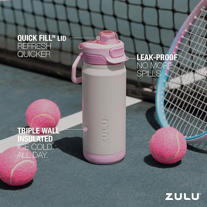 ZULU Powerfill Pro 18oz Kids Stainless Steel Water Bottle with Quick Fill Lid, Triple Wall Vacuum Insulated, Leak Proof Locking Lid, Sip & Chug, Reusable, BPA Free, Dishwasher Safe, Ivory Blush