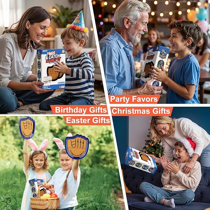 Aywewii Toss and Catch Ball Set Beginner Baseball Training Gloves Beach/Pool Toys Outdoor/Backyard Games for Toddlers and Kids Ages 3-8 Fun Gift for Boys and Girls (Dark Blue, 4 Paddles & 4 Balls)