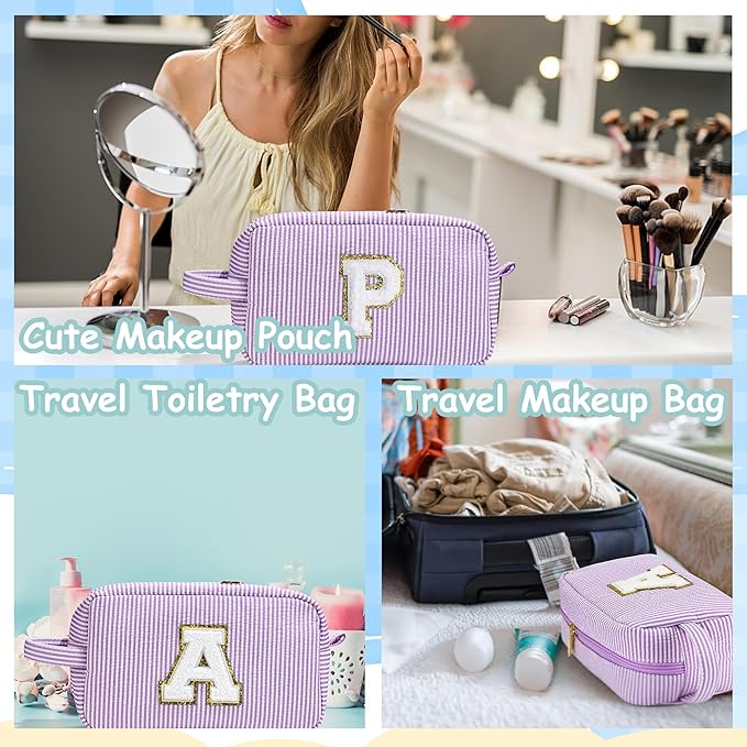 YOOLIFE Gifts for Teen Girls - Personalized Initial Makeup Bag, Birthday Gifts for Women Sister Friend Daughter Girls Kids