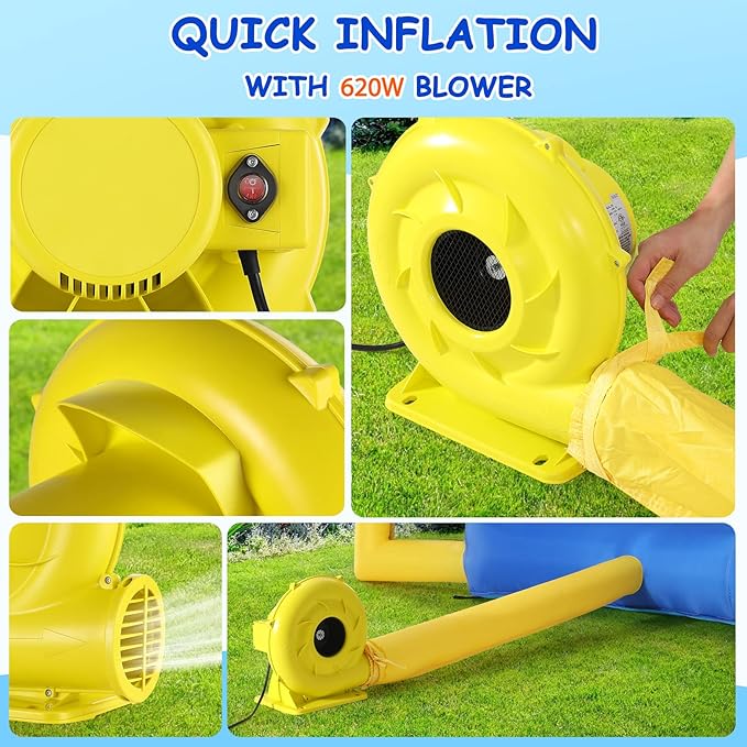 Inflatable Water Slide for Kids, 10-in-1 Water Bounce House Backyard Waterpark with Long Water Slide & Large Splash Pool Wet Dry Combo for Kids Outdoor Party Gifts, Includes 620w Blower