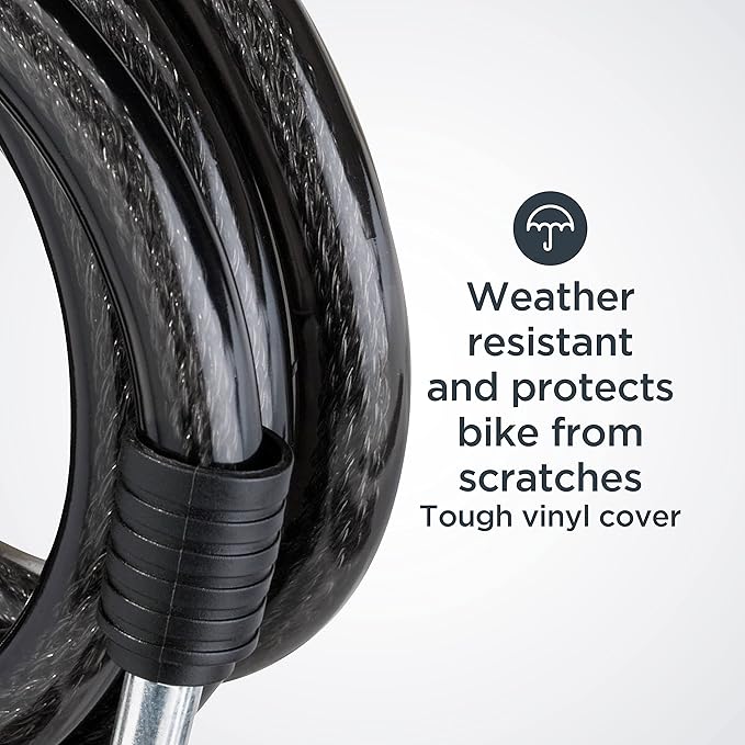 Schwinn Bike Cable Lock with A Lighted Key, 6 feet x 15 mm Anti Theft Bicycle Lock, Security Level 3