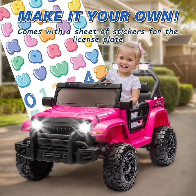 Ride on Truck Car, 12V Kids' Electric Vehicles W/Parents Control, Ride on Toys for Toddlers with Music, Bluetooth, Four-Wheels Suspension, USB, Headlights, Pink