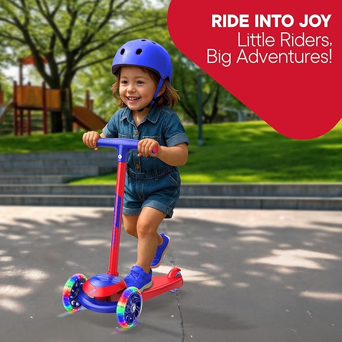 3 Wheel Scooter for Kids, Smooth Light Up LED Front Wheels, Wide Anti Slip Deck, Rear Foot Brake, Easy Lean to Steer Maneuvering, Indoor & Outdoor Ride On Toys for Ages 2 Up