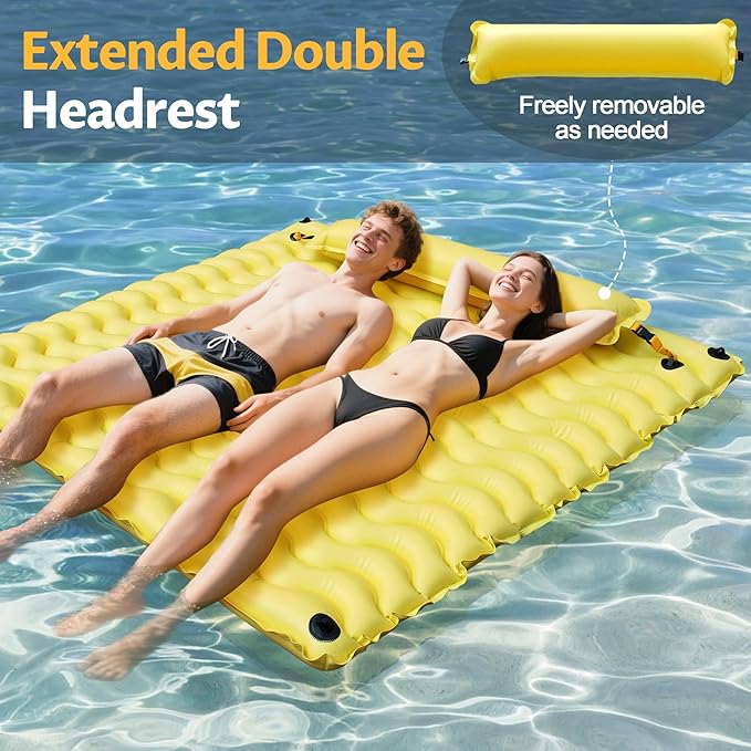 Inflatable Floating Mat/Raft/Dock/Platform, Float with Non-Slip Wave Pattern and Dual Headrest, Multi-Person Water Floating for Pool, Beach, Lake, River, and Ocean Fun
