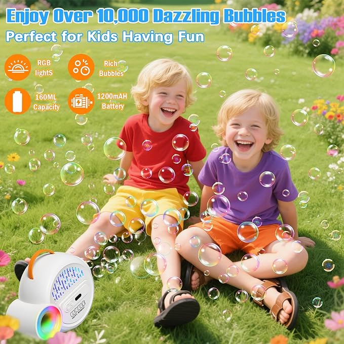 Bubble Machine for Kids Toddlers,Automatic Bubble Maker with RGB Light,Rechargeable Type-C Charge Bubble Blower,Bubble Toy for 3 4 5 6 7 Year Old Boy Girl,Outdoor Party Wedding Birthday Gifts