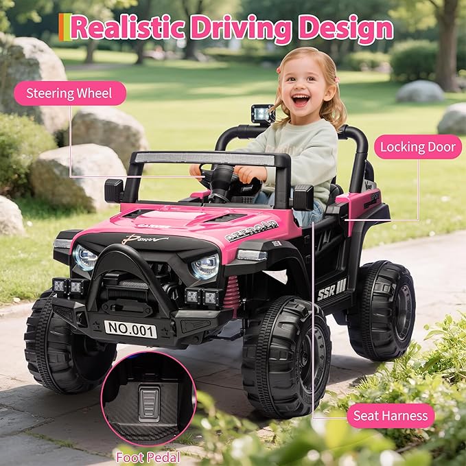 12V Ride On Car for Kids, Ride On Toy w/Parent Remote, Spring Suspension, Bluetooth, Music & Horn, LED Light, 4.1MPH Max Speed, 3 Speeds, Electric Car for Kids Toddlers Age 3-8, Pink