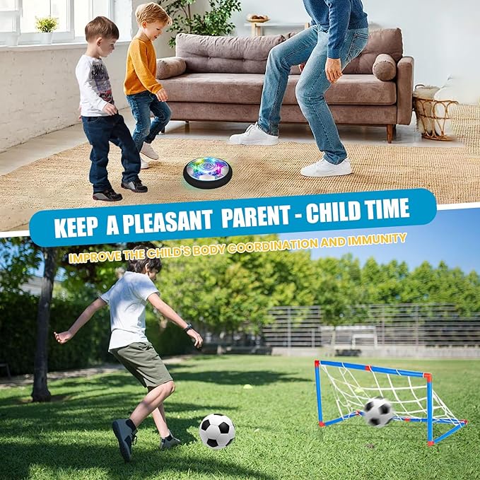 Hover Soccer Ball Set, Indoor Soccer Ball 4 in 1 Rechargeable Air Power Soccer with LED Lights and Foam Bumper Protection Gifts for Boys Girls 3 4 5 6 7 8-12 Year Old Kids